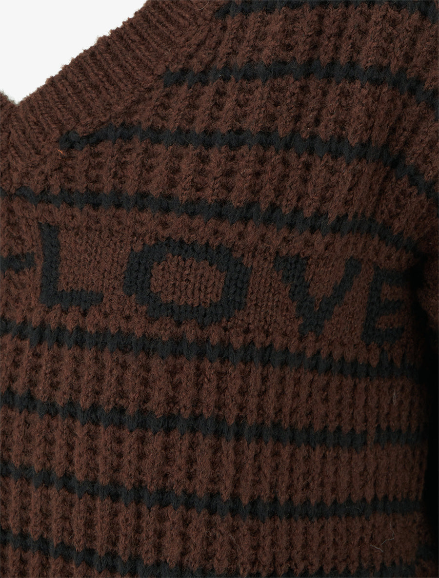 Pull mohair inscription LOVE à rayures - Marron - 3