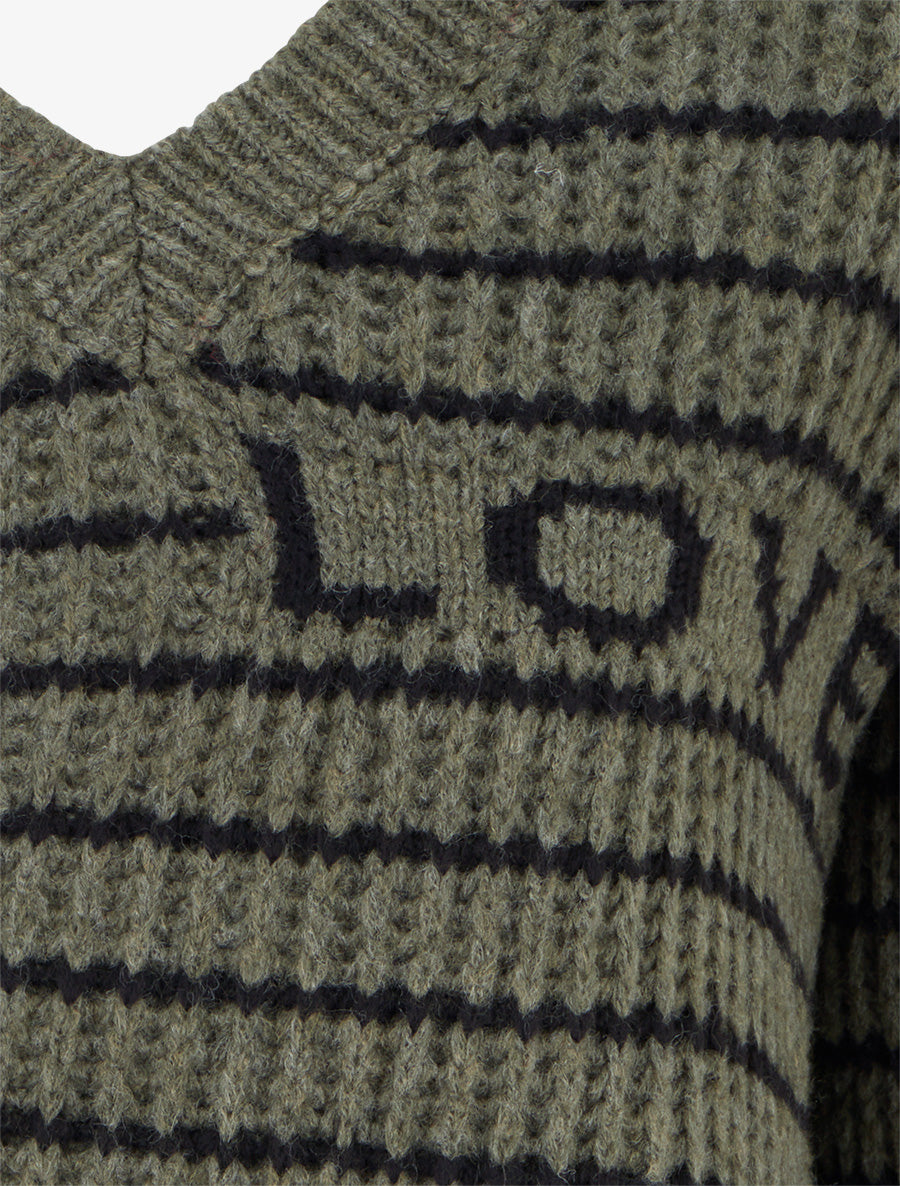 Pull mohair inscription LOVE à rayures - Kaki - 3