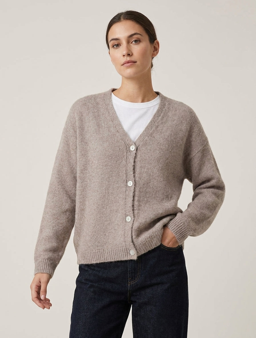 Chaleco de mohair holgado con cuello en V - Topo