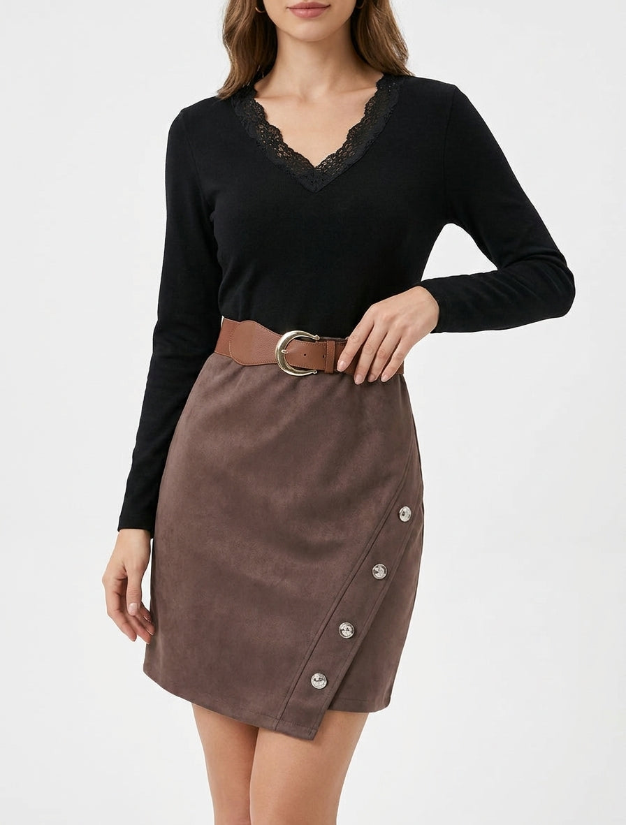 Vestido recto bicolor - Negro