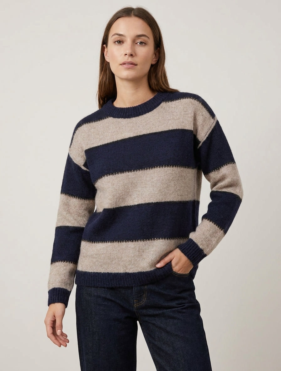 Suéter de rayas tricolor en mezcla de mohair - Marine