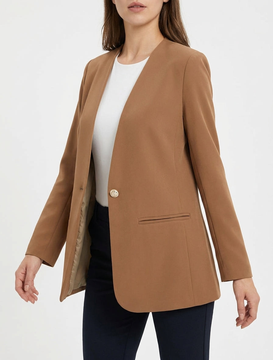 Blazer liso abotonado - Camello