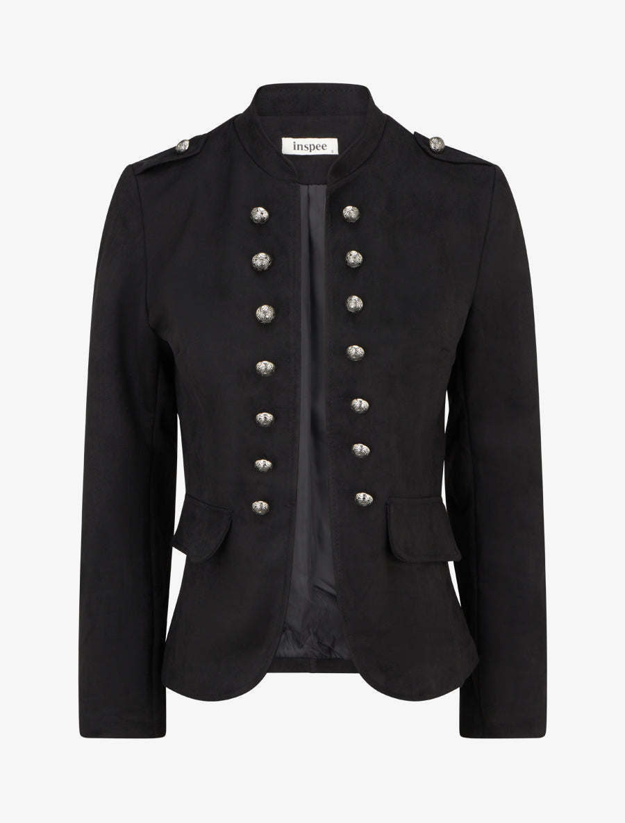 Veste en suédine style officier - Noir - 1
