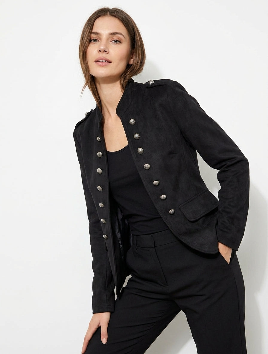 Chaqueta de ante estilo militar - Negro