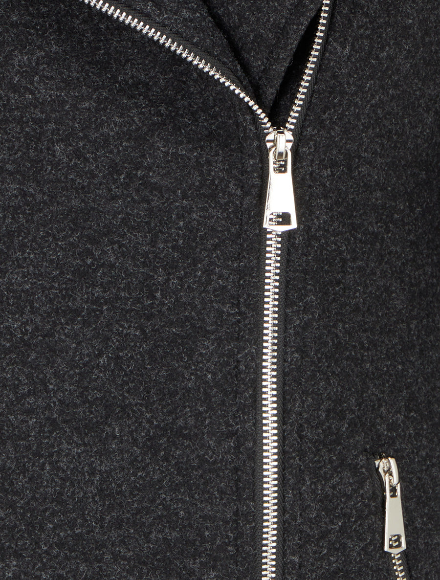 Manteau long à zip asymétrique avec fourrure sur la capuche - Gris foncé - 3