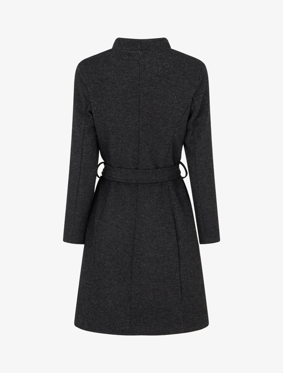 Manteau long boutonné ceinturé à la taille - Gris foncé - 2