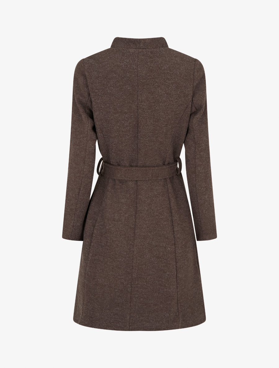 Manteau long boutonné ceinturé à la taille - Marron - 2