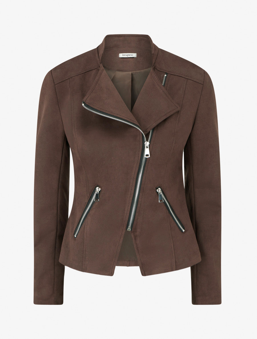 Veste style perfecto en suédine - Marron - 1