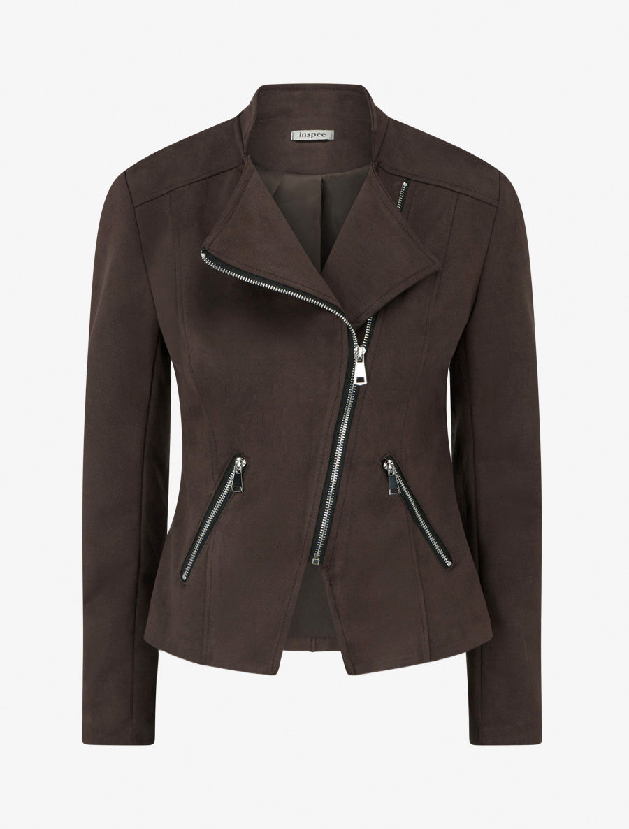 Chaqueta estilo perfecto en ante - Marrón