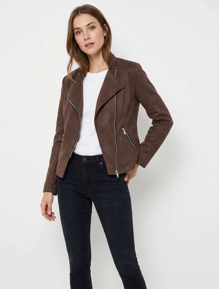 Chaqueta estilo perfecto en ante - Marrón