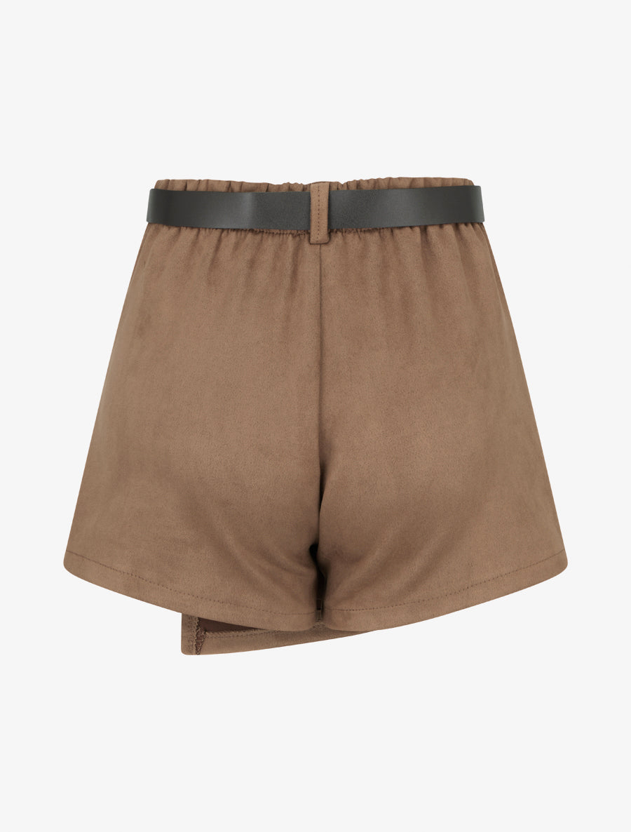 Jupe-short suédine à boutons décoratifs - Camel - 2