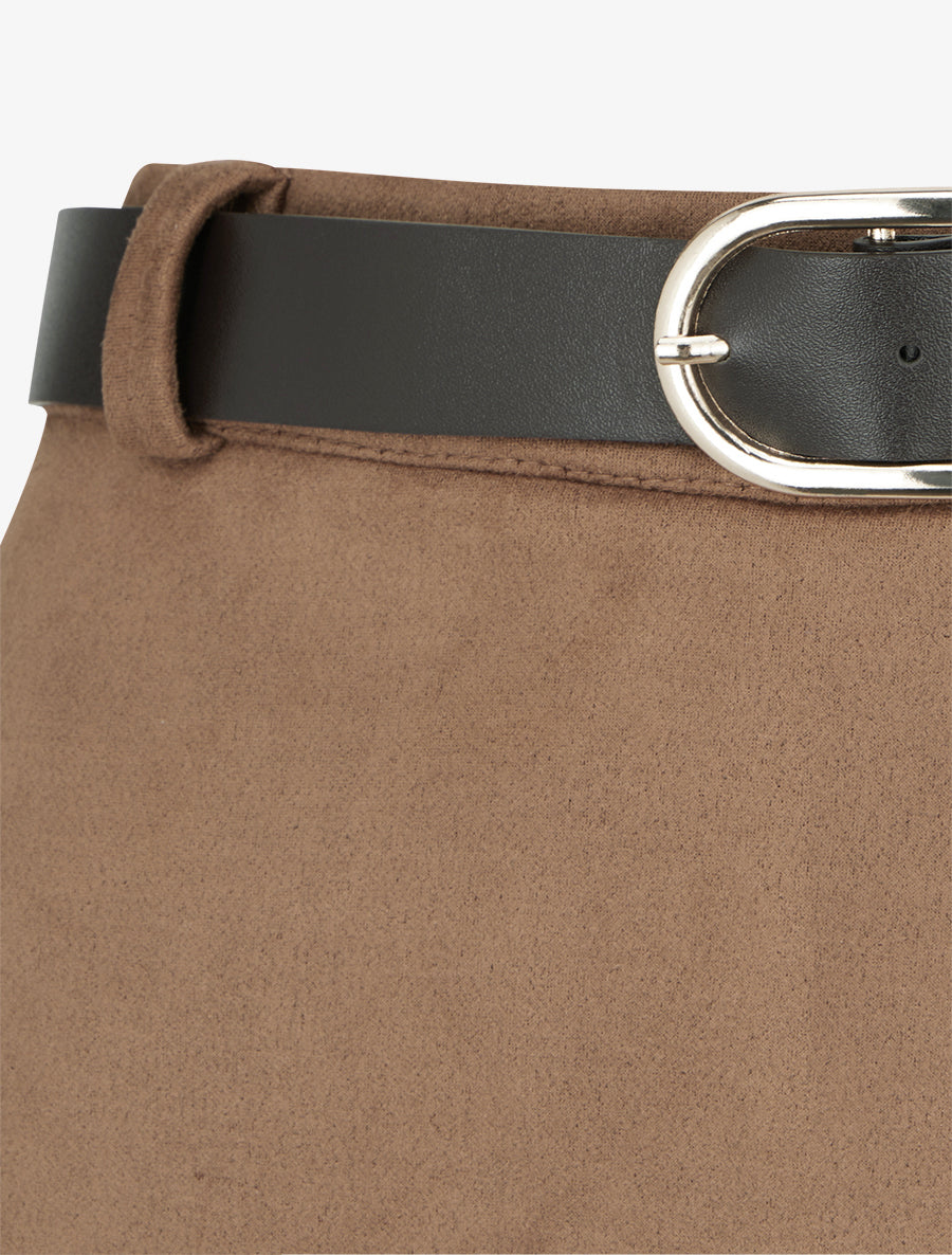 Jupe-short suédine à boutons décoratifs - Camel - 3