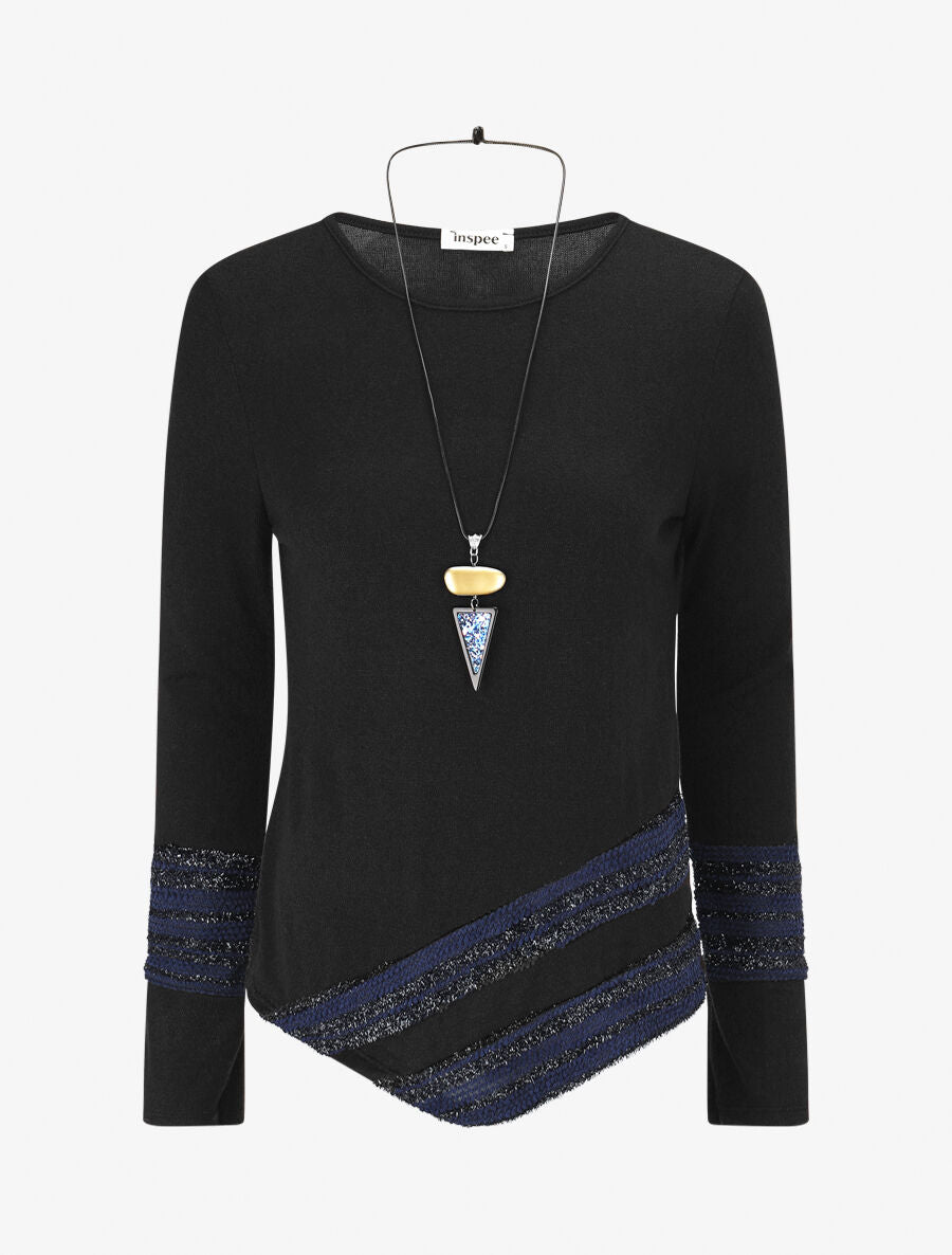 Pull fin à rayures irisées - Noir - 1
