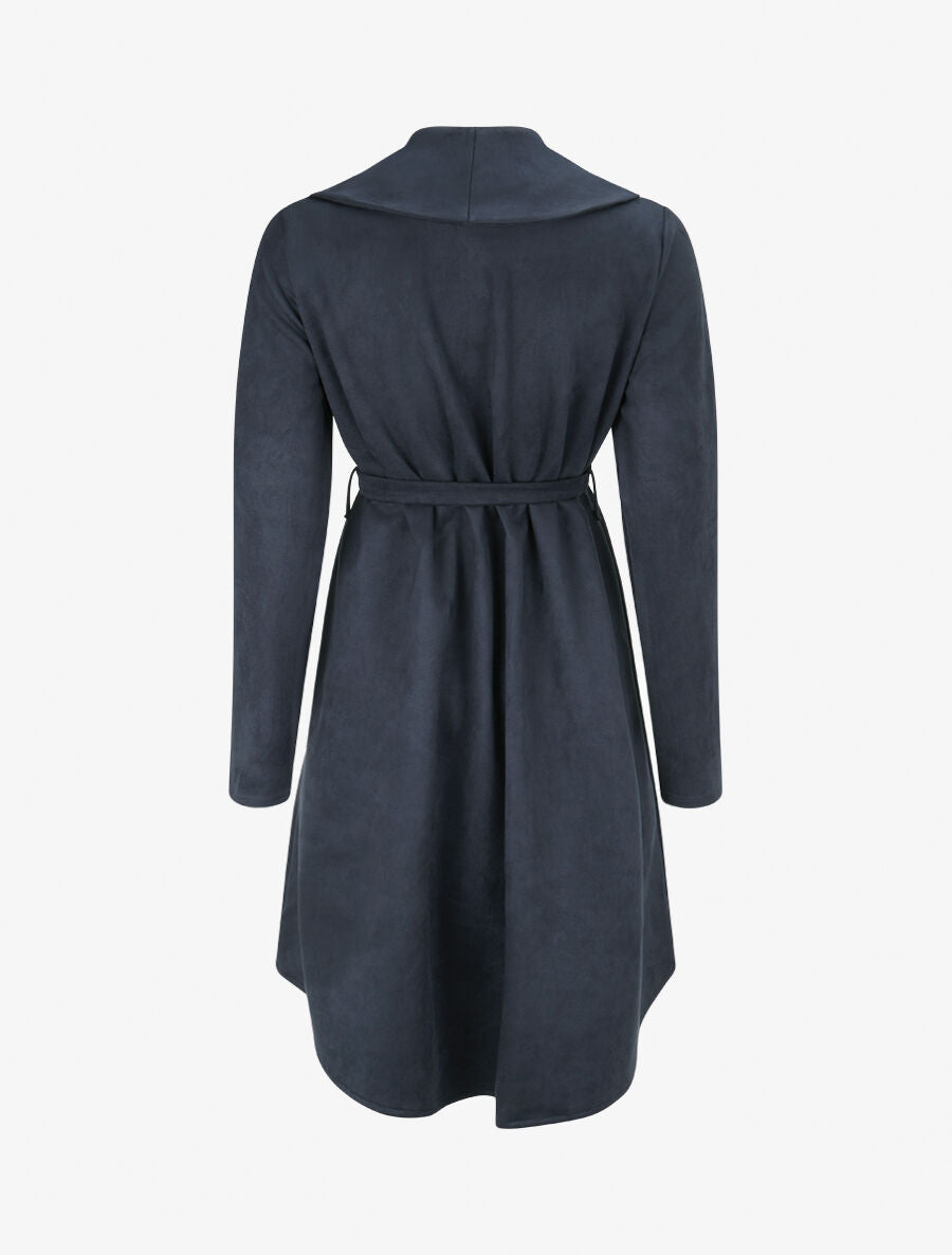 Trench long uni en suédine - Marine - 2
