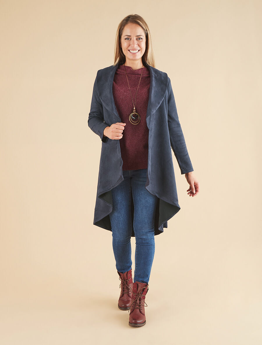 Trench long uni en suédine - Marine - 4