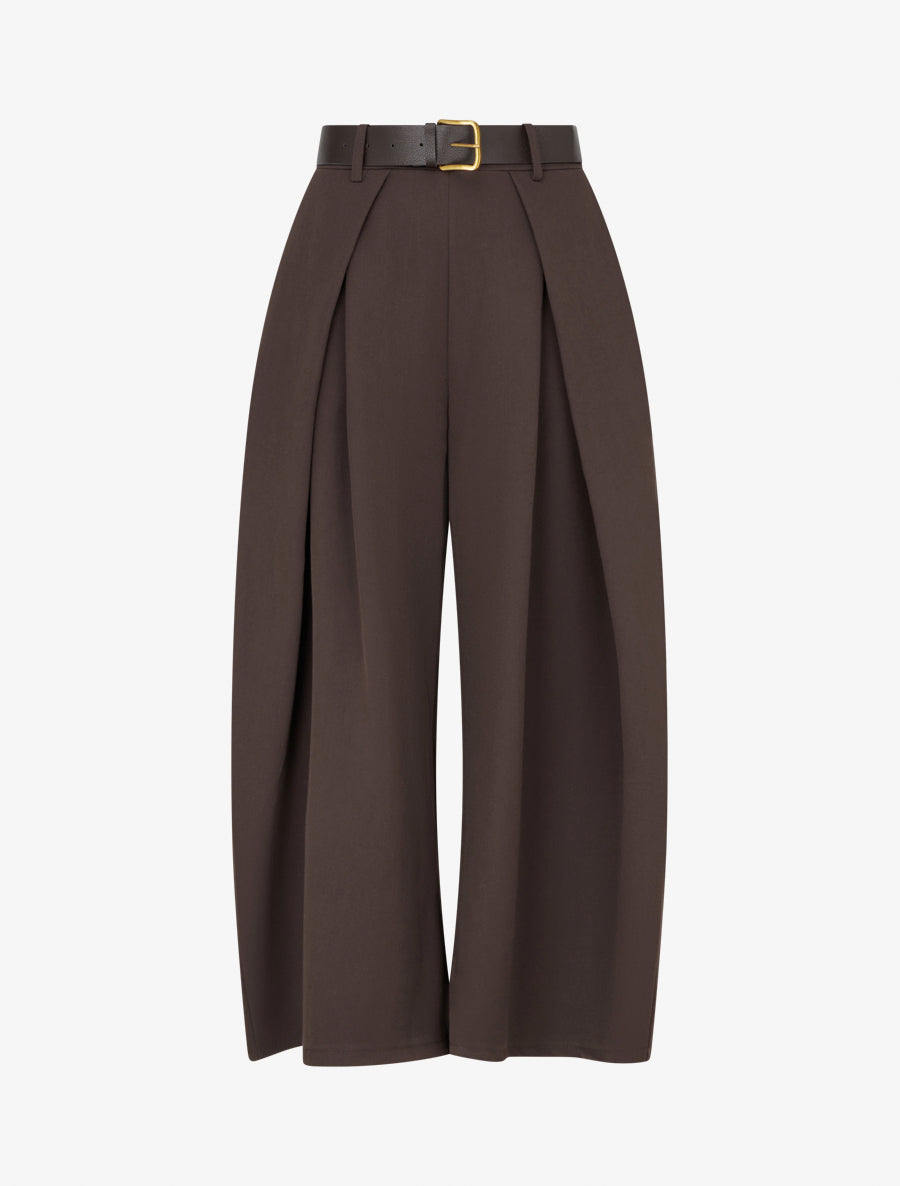 Pantalon taille haute coupe ample à plis - Chocolat - 1