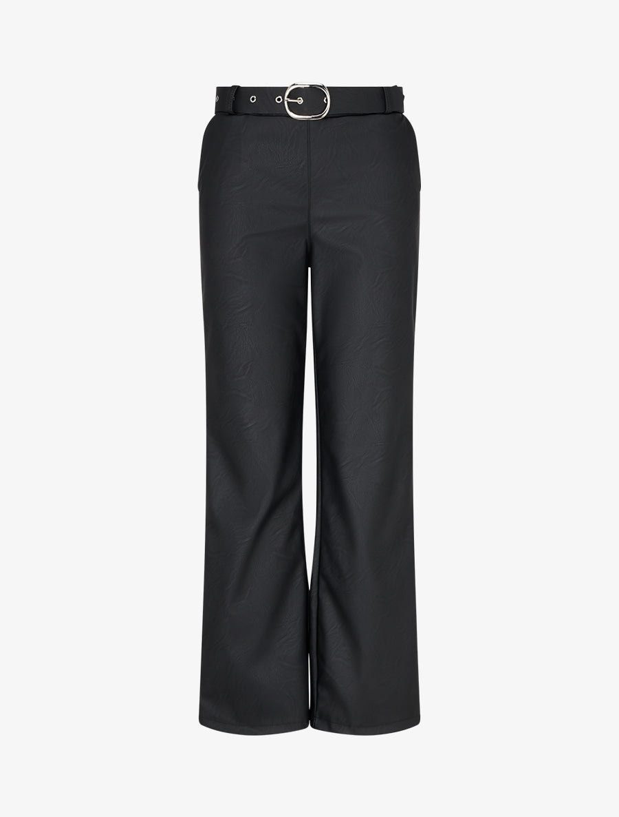 Pantalon droit uni en simili - Noir - 1