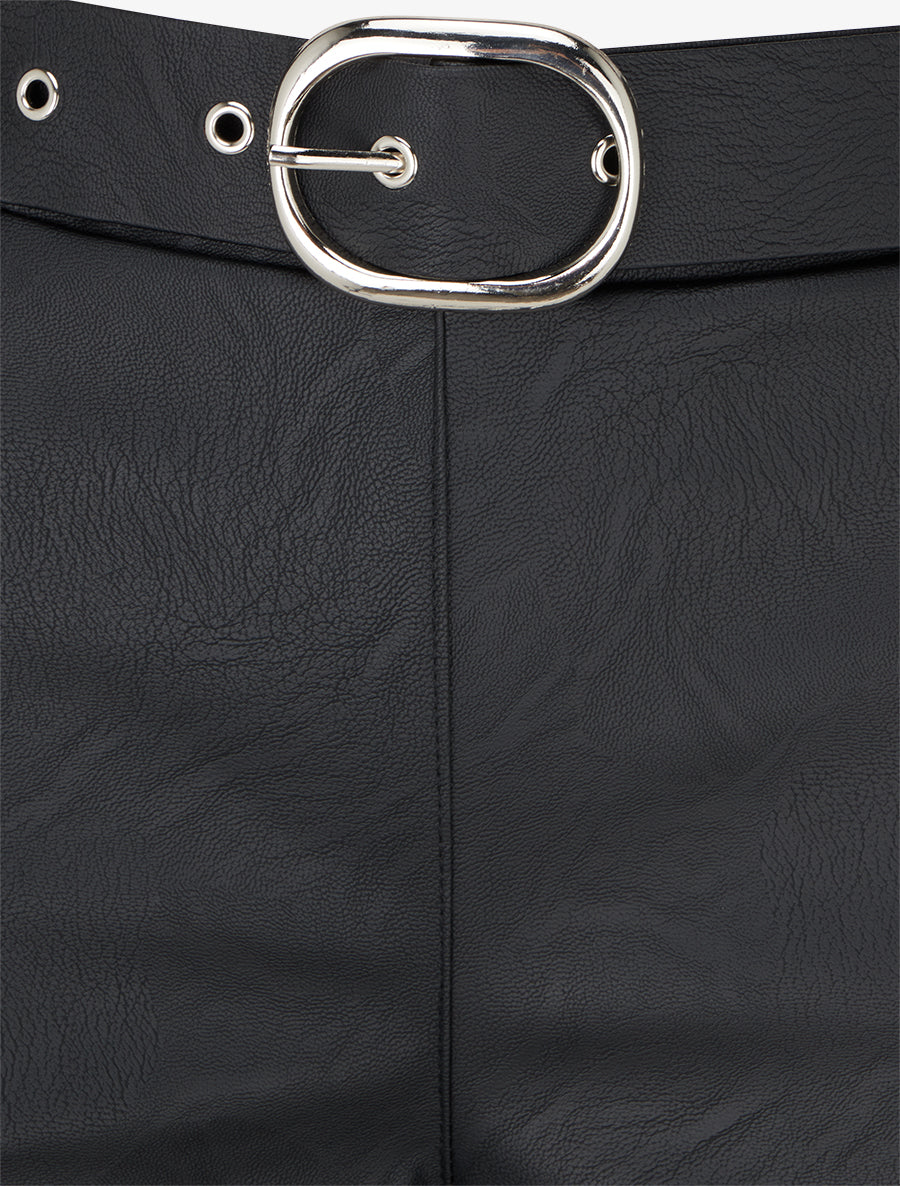 Pantalon droit uni en simili - Noir - 3