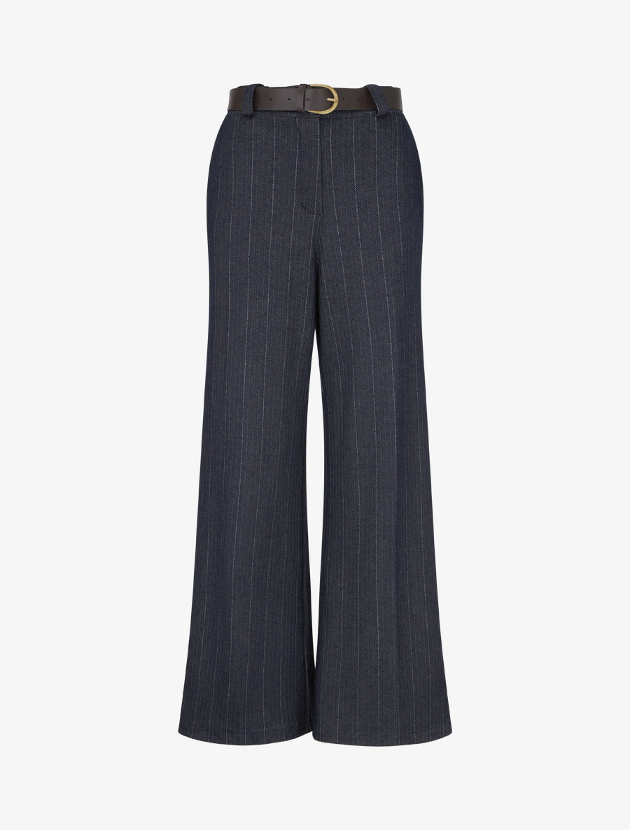 Pantalon ample à rayures - Marine - 1