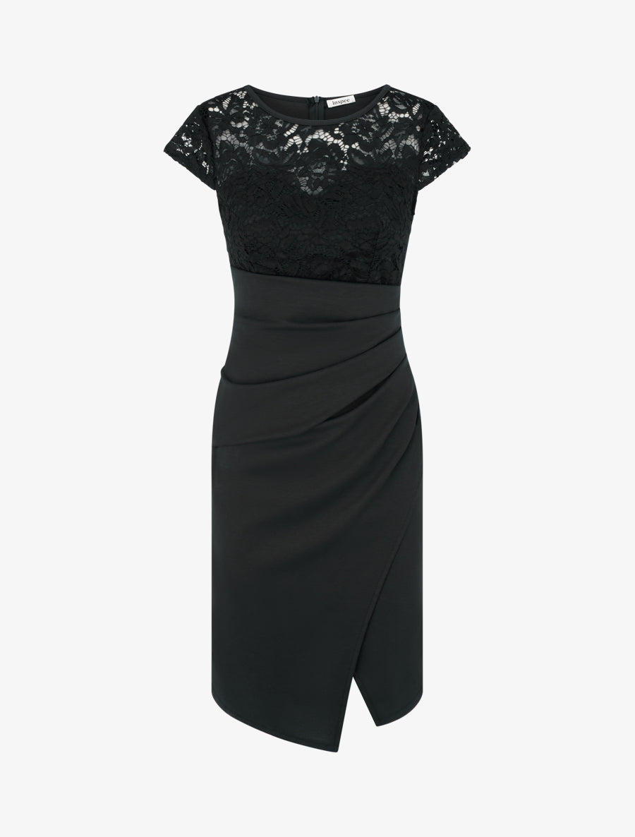 Robe portefeuille à buste dentelle - Noir - 1