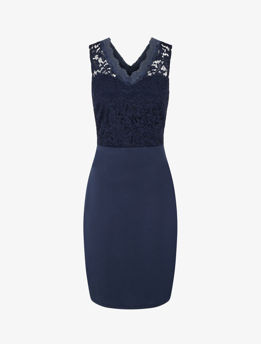 Robe ajustée sans manches à buste dentelle - Marine - 1