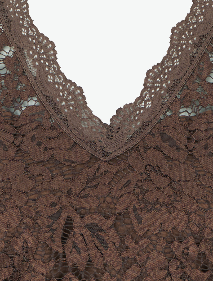 Robe ajustée sans manches à buste dentelle - Marron - 3