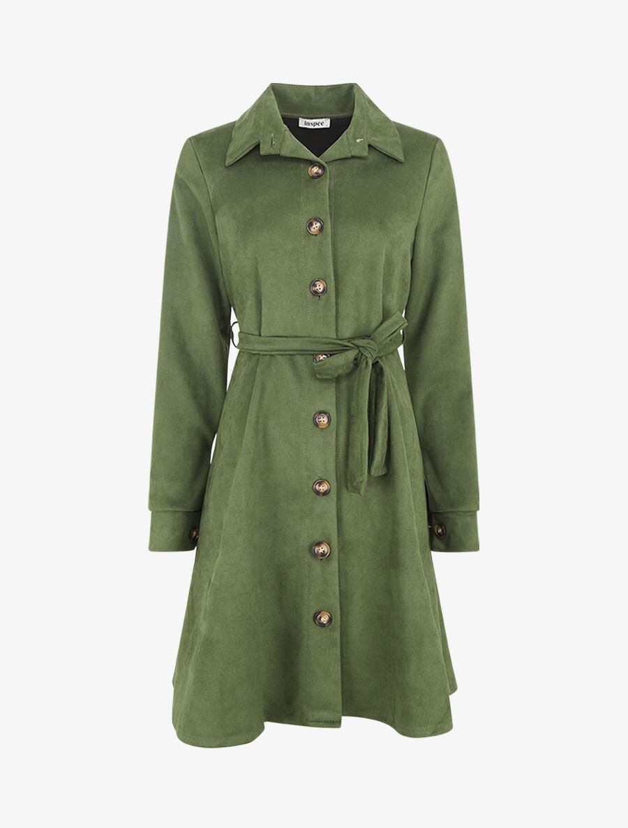 Robe chemise en suédine - Kaki - 1