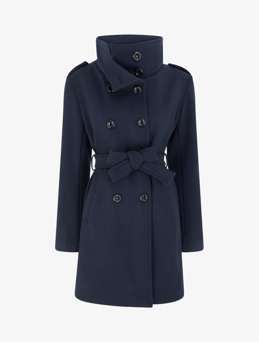 Manteau long à col montant - Marine - 1