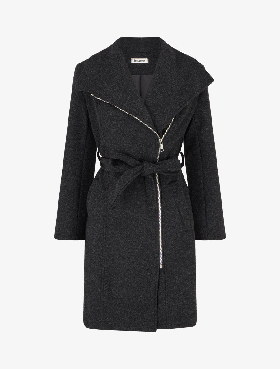 Manteau zippé col à revers - Gris anthracite - 1