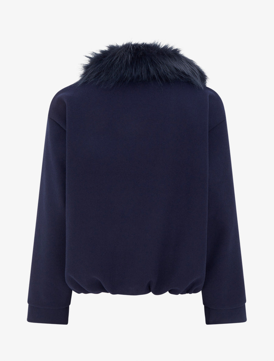 Veste style bomber col fourrure ton sur ton - Marine - 2
