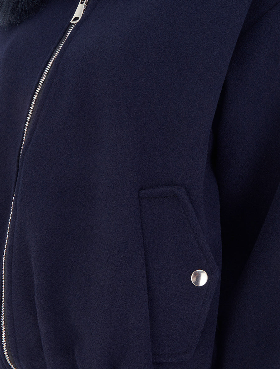Veste style bomber col fourrure ton sur ton - Marine - 3