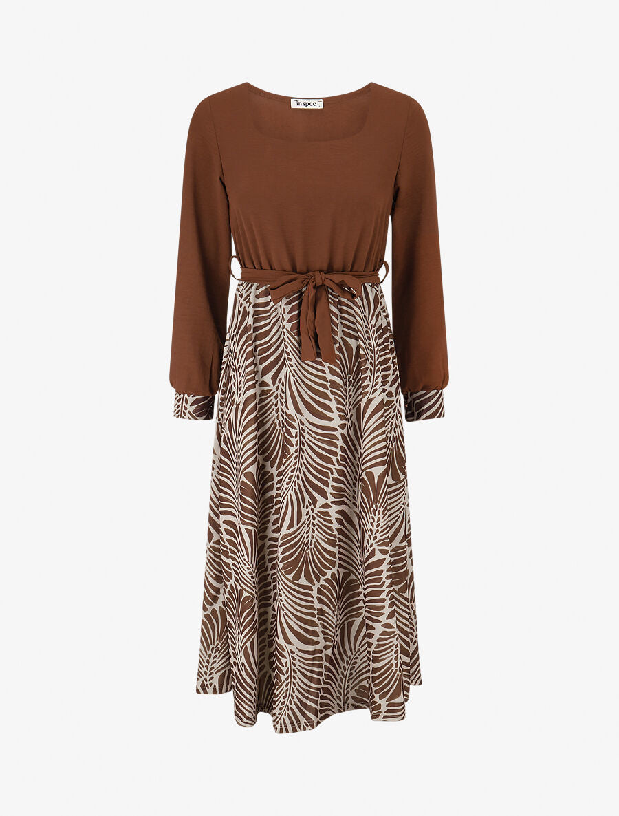 Robe évasée à jupe imprimé végétal - Marron - 1