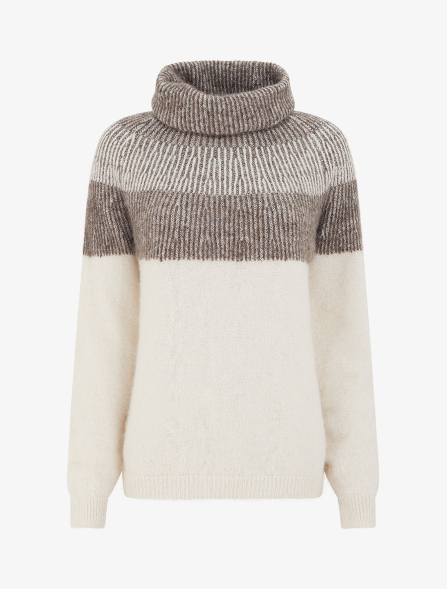 Pull en maille à col roulé - Beige - 1