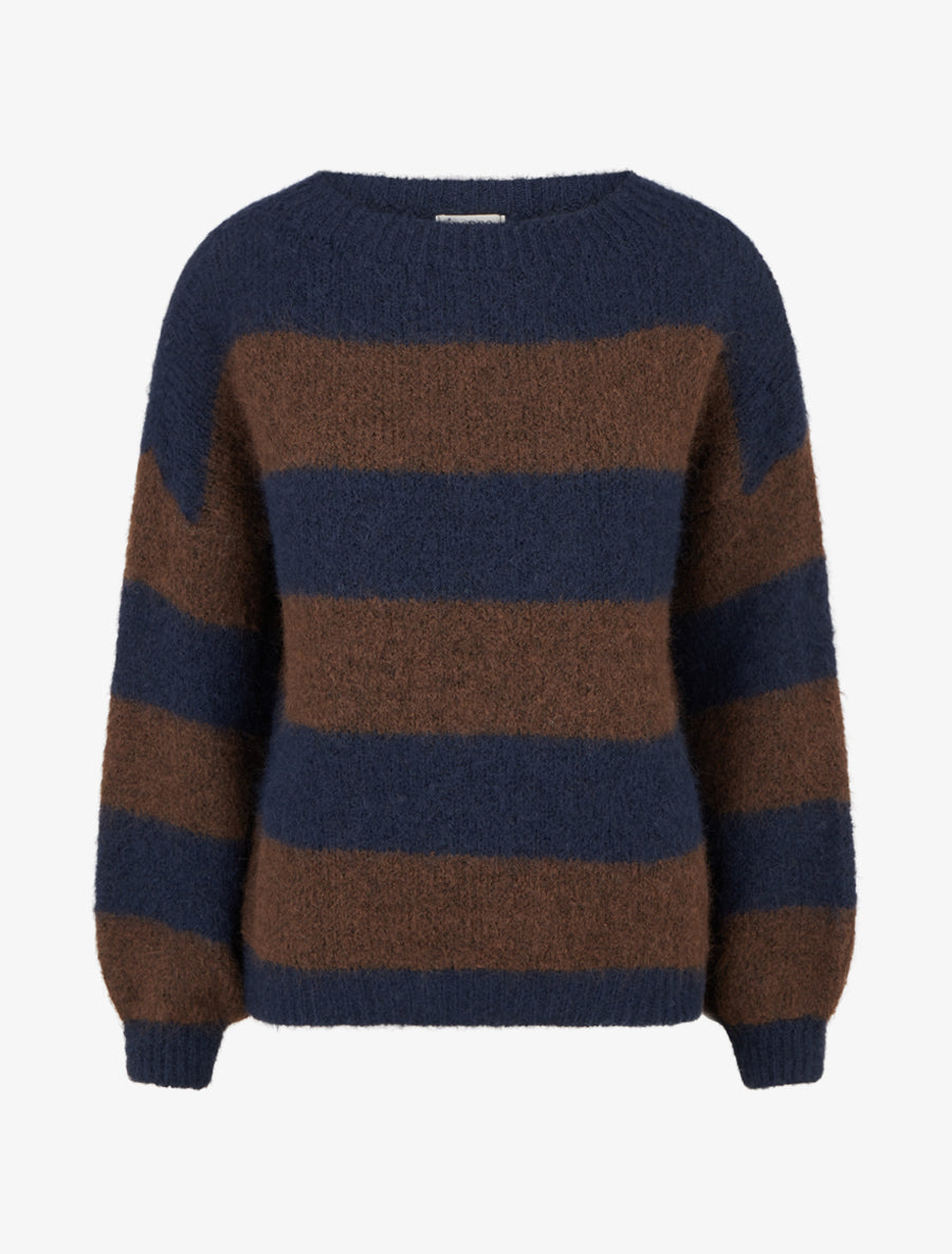 Pull en maille à rayures - Marine - 1