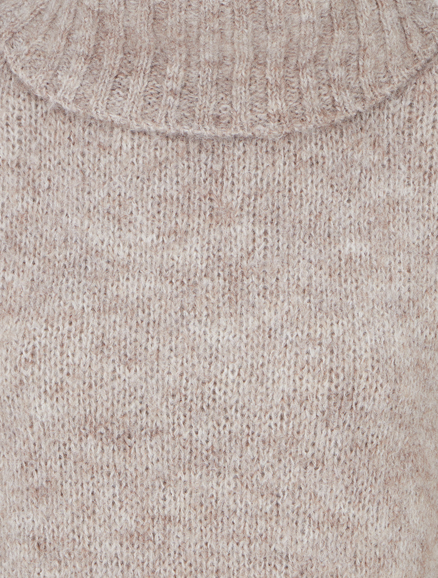 Pull uni en maille à col roulé - Taupe - 3