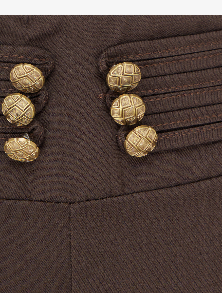 Pantalon élastiqué à boutons décoratifs - Marron - 3