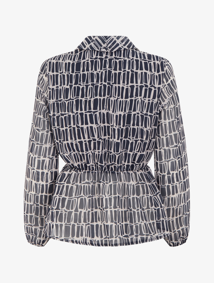 Blouse imprimée à col cache-coeur - Marine - 2