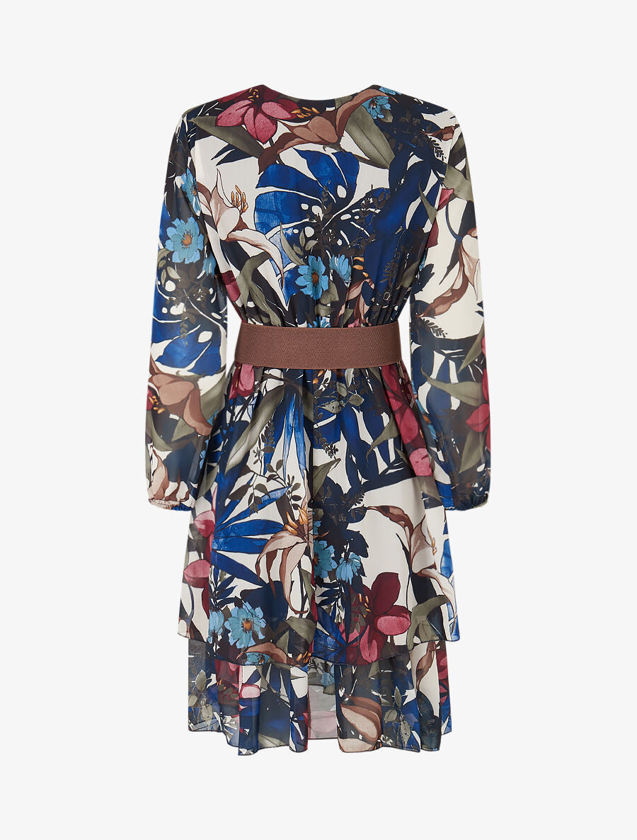 Robe à basque imprimé tropical - Marine - 2