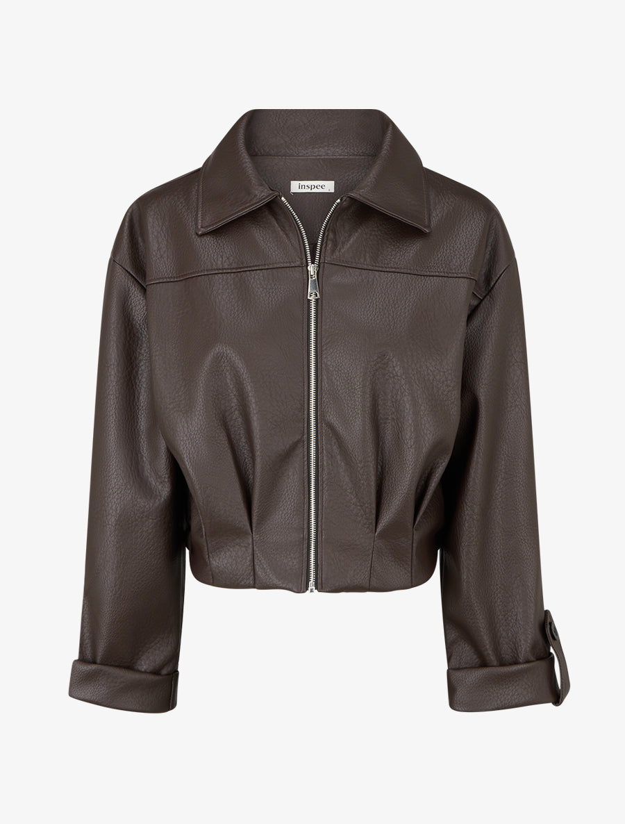 Blouson court en simili - Marron - 1