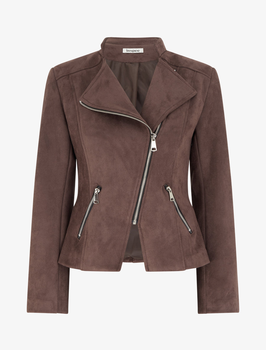 Veste style perfecto en suédine - Chocolat - 1