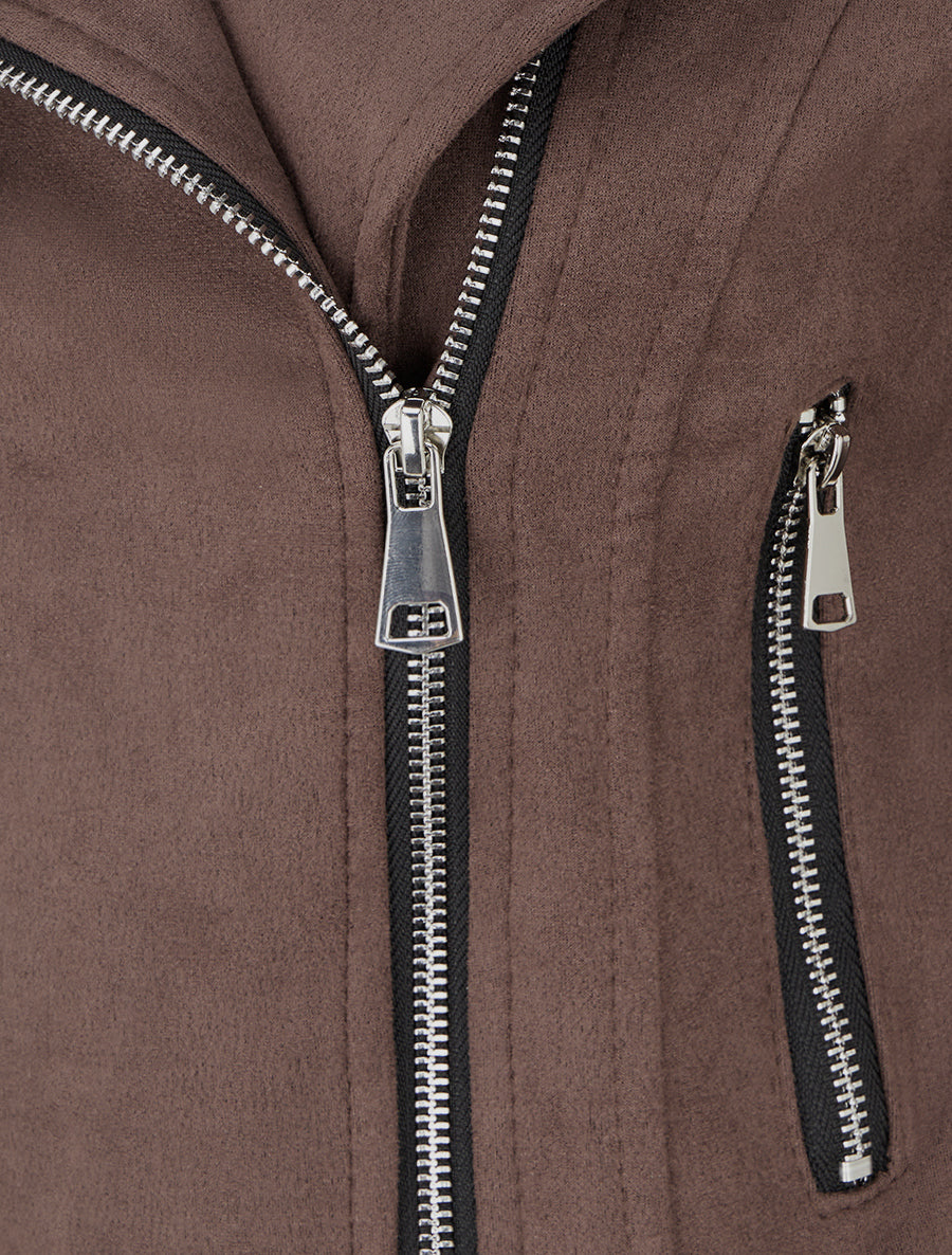 Veste en suédine à fermeture zippée - Chocolat - 3