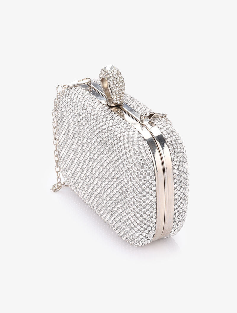 Minaudière à strass et fermoir bague - Argent - 2