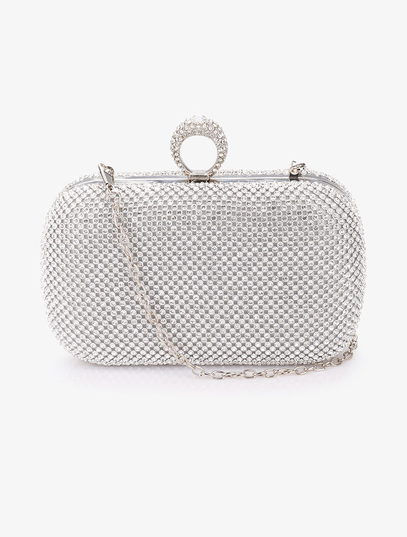 Minaudière à strass et fermoir bague - Argent - 3