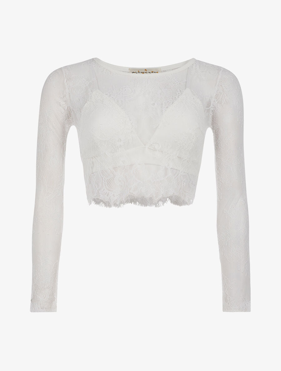 Crop-top dentelle et soutien-gorge - Blanc - 1