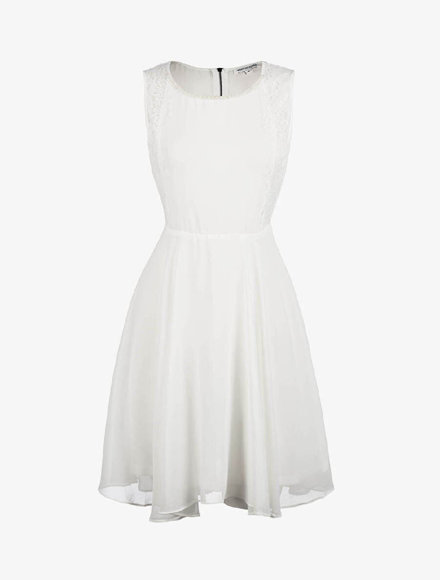 Robe col brodé de perles - Blanc - 3