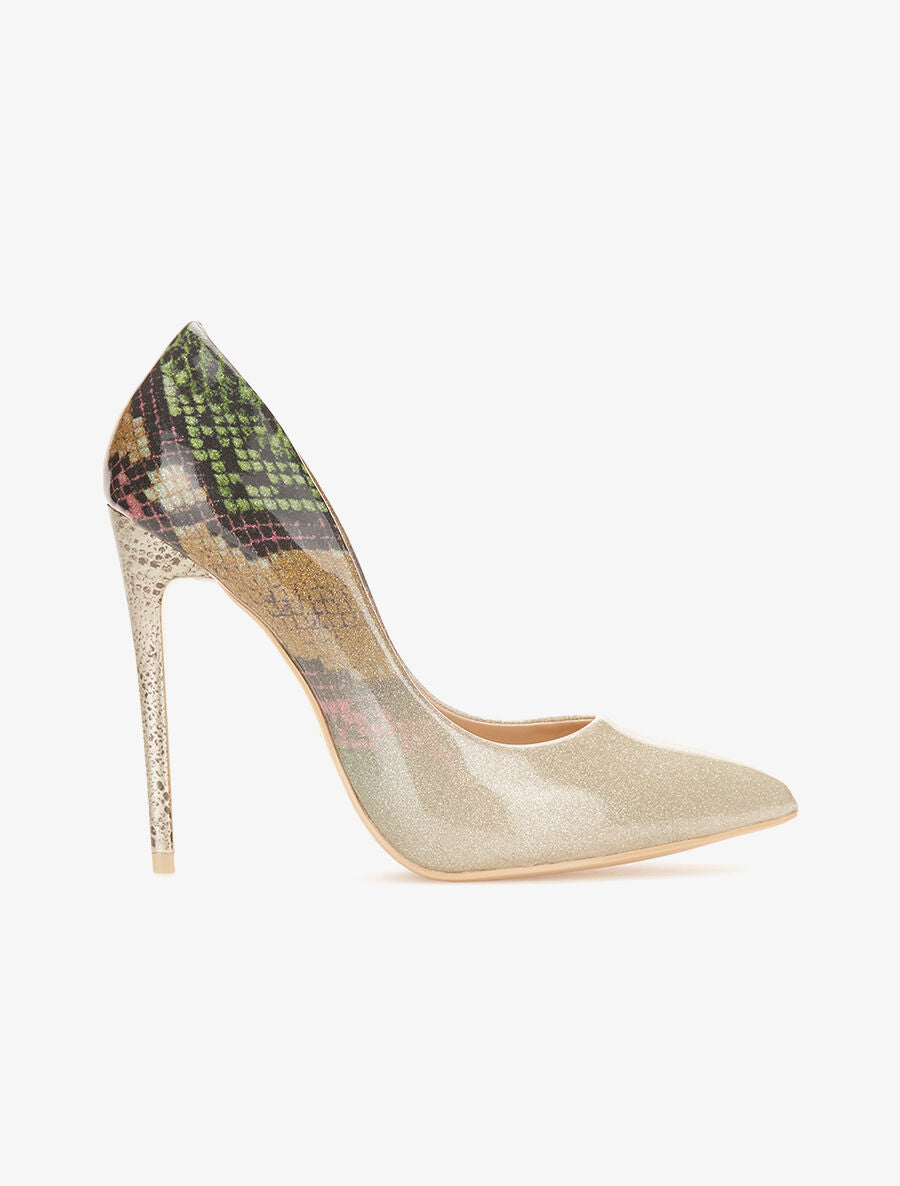 Escarpins imprimées python pailleté - or - 5