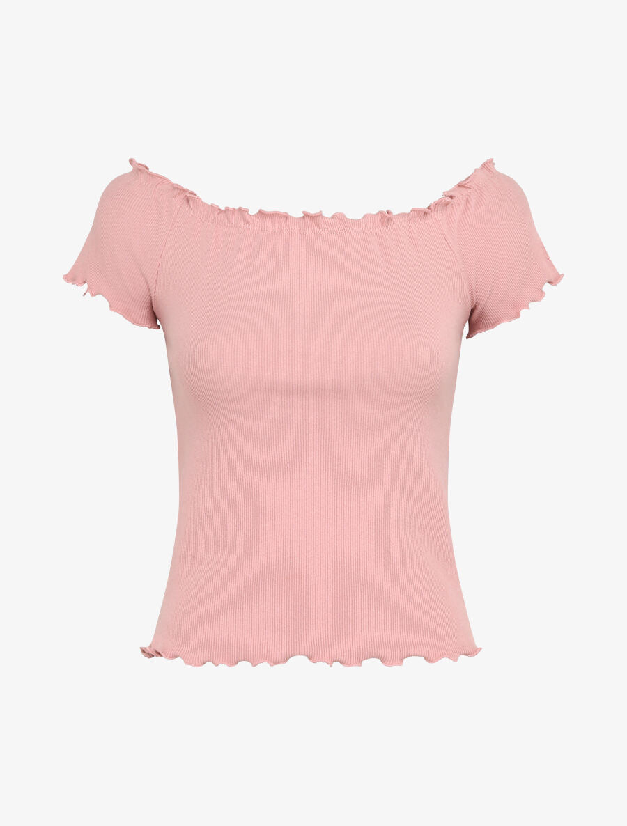 Top slim uni col bardot - Rose - 4