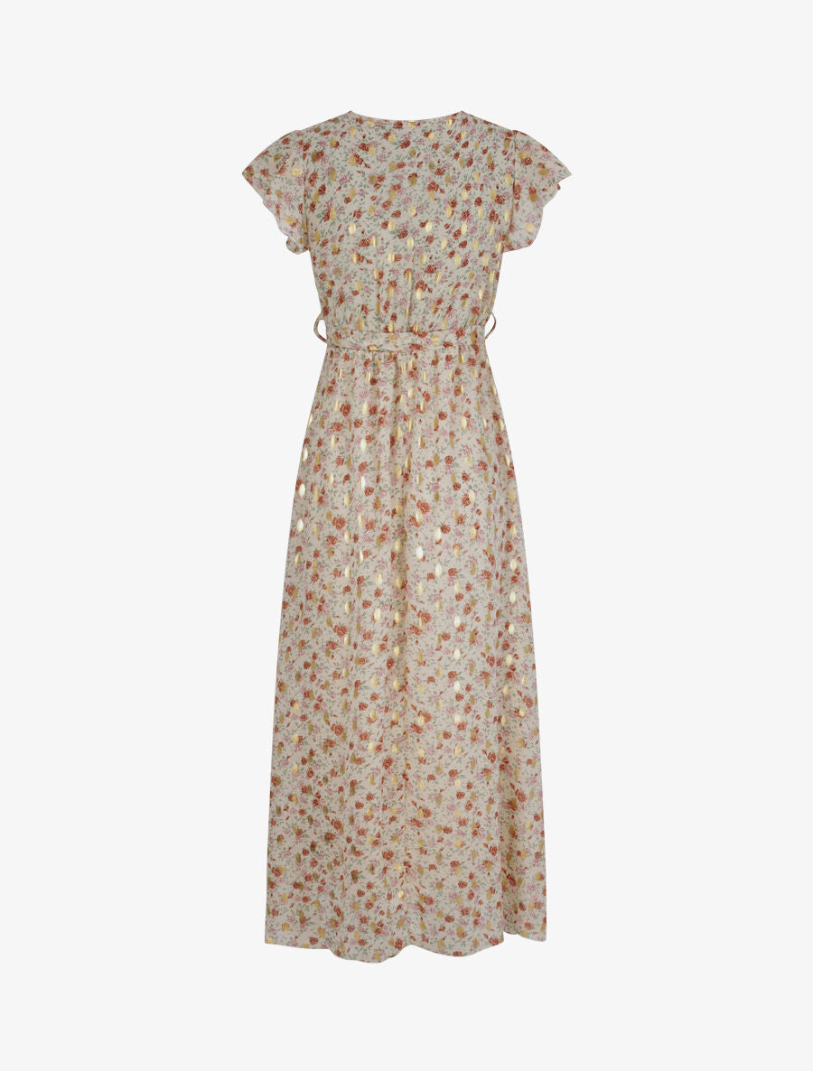 Robe longue cintrée imprimé roses irisées - Blanc - 2