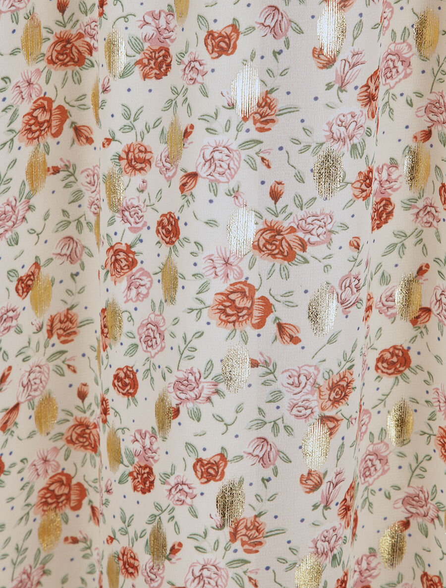 Robe longue cintrée imprimé roses irisées - Blanc - 4