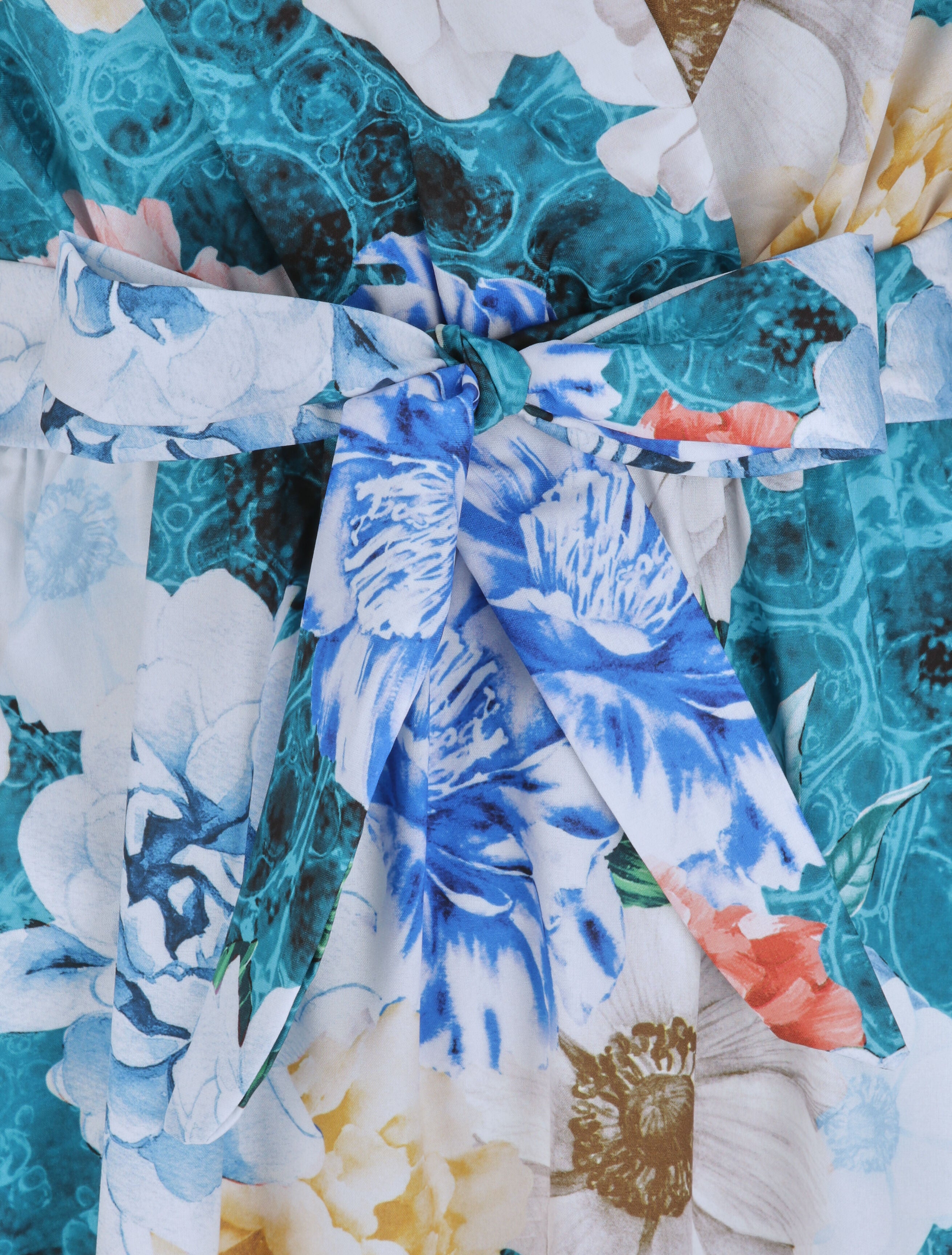 Robe longue cintrée imprimé pivoines stylisées - Bleu - 3